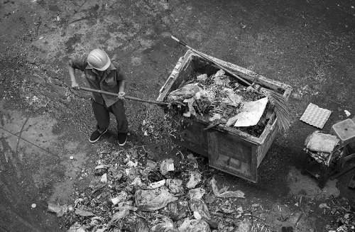 Various types of demolition waste sorted for recycling