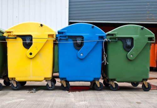 Construction site with waste disposal containers in Chelsea